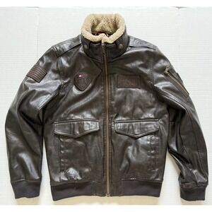 Tommy Hilfiger Aviator Top Gun Bomber Jacket Faux Leather Men's Small
